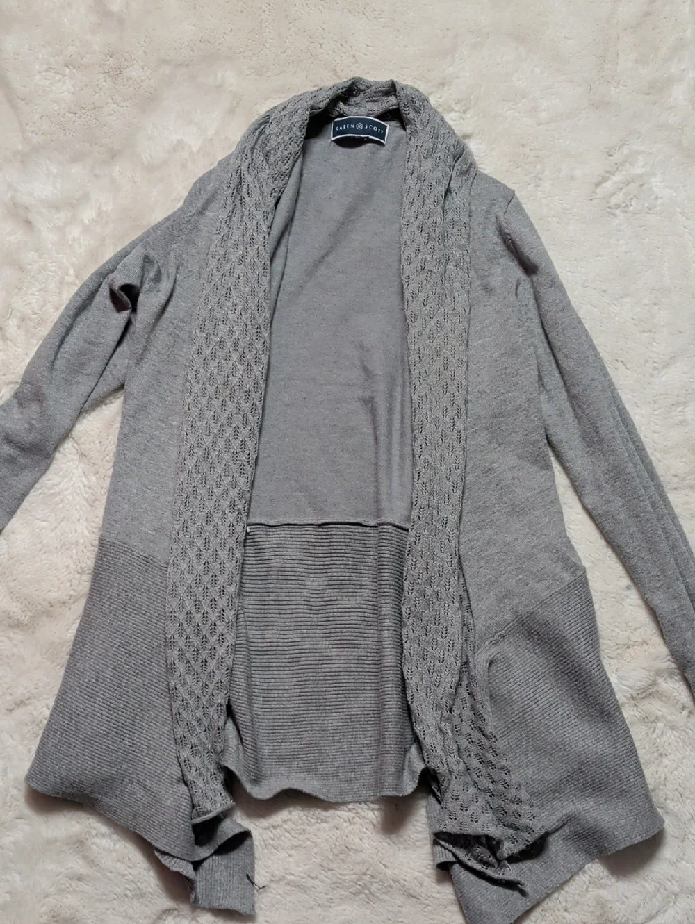 Karen Scott Light Gray Open-Front‎ Knit Cardigan